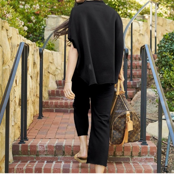 Two Piece Batwing Short Sleeve Mock Neck Pullover Top Wide Leg Pants Lounge - Picture 2 of 4